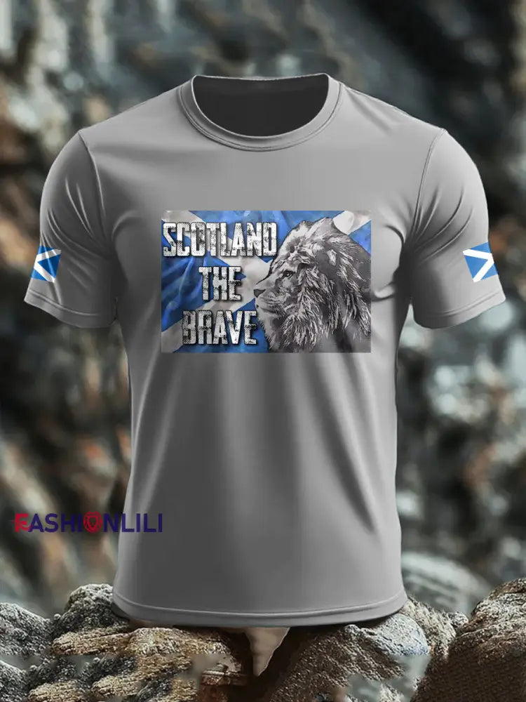 Men’s Scotland Flag Proud The Brave Printed T-shirt Light Gray / S