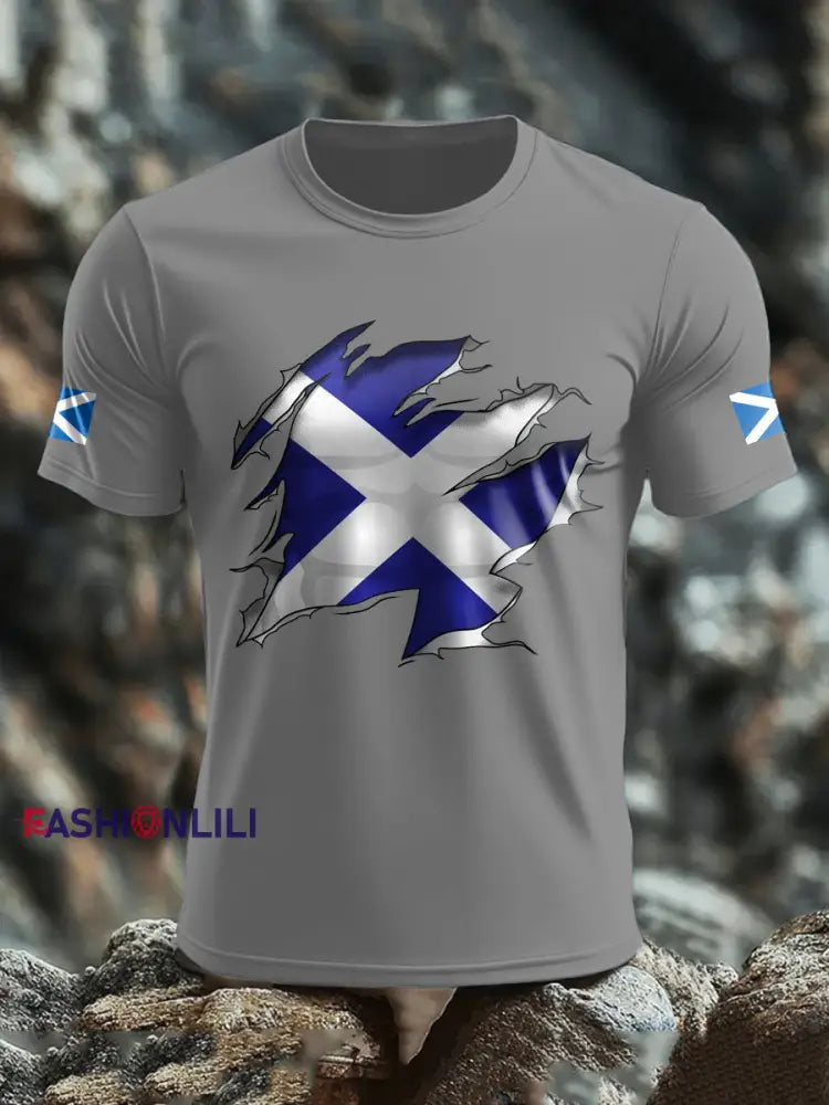 Men’s Scotland Flag Proud The Brave Printed T-shirt Light Gray / S