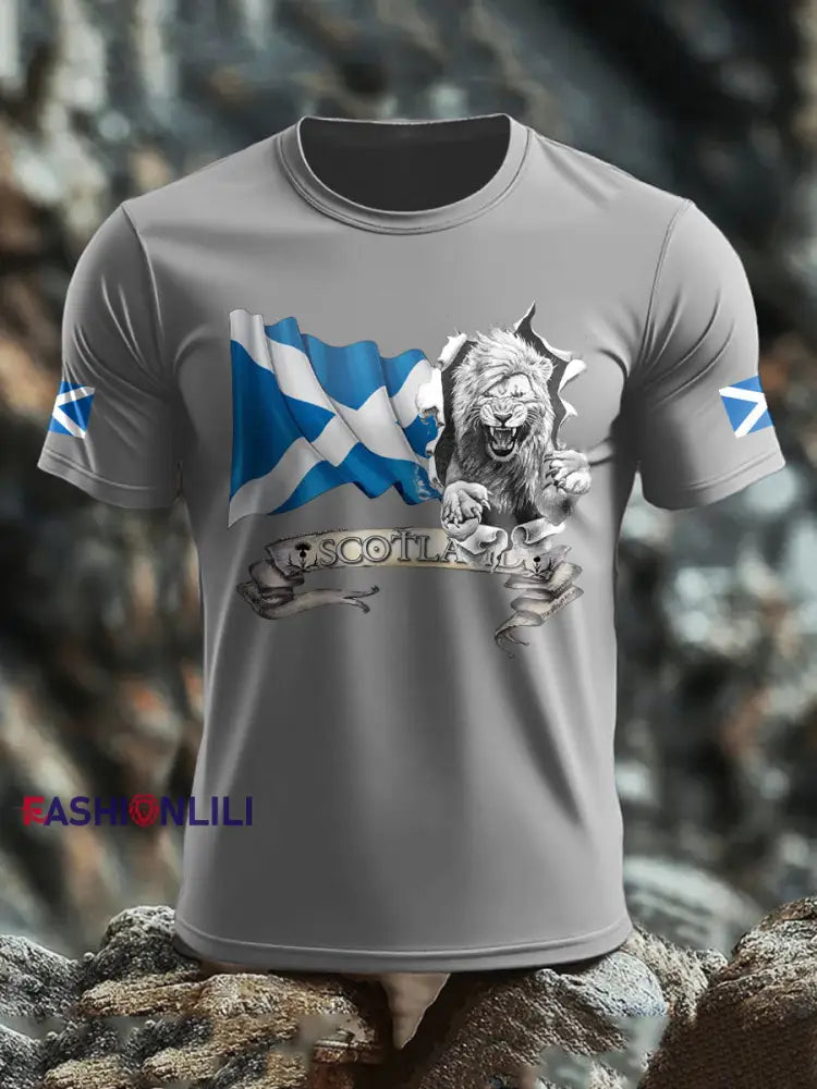 Men’s Scotland Flag Proud The Brave Printed T-shirt Light Gray / S
