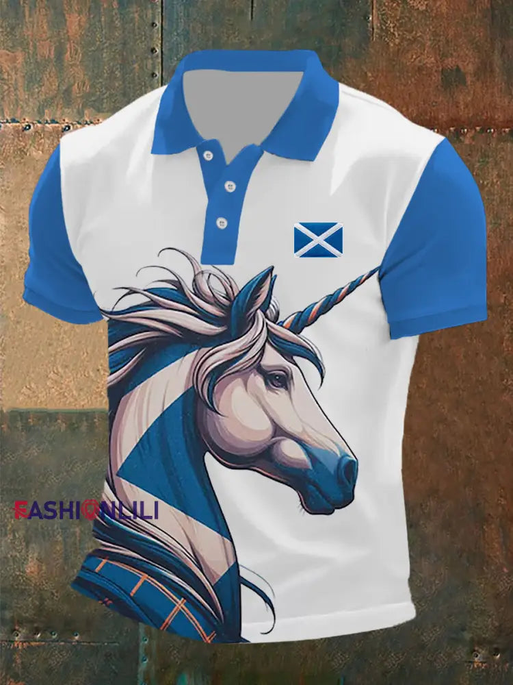 Men’s Scotland Flag Scottish Unicorn Short Sleeve Top White / S