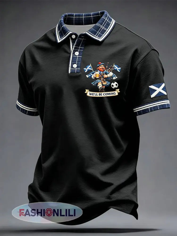 Men’s Scotland Football Lover Printed Casual Tops - Black / S