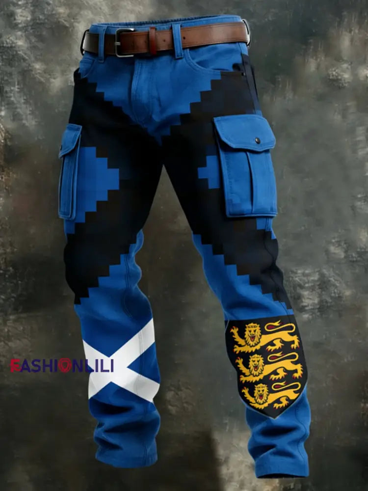 Men’s Scotland Football Lover Tartan Army Business Style Casual Work Trousers Blue / S