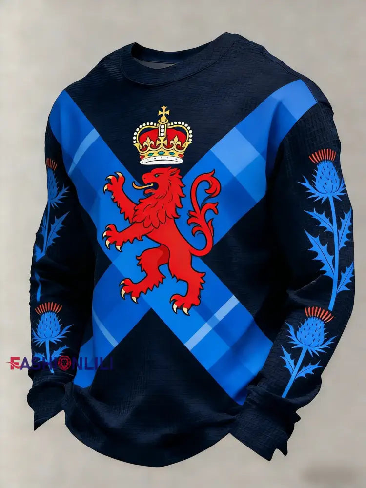 Men’s Scotland Football Lover Tartan Army Casual Sports Waffle Top Navy Blue / S