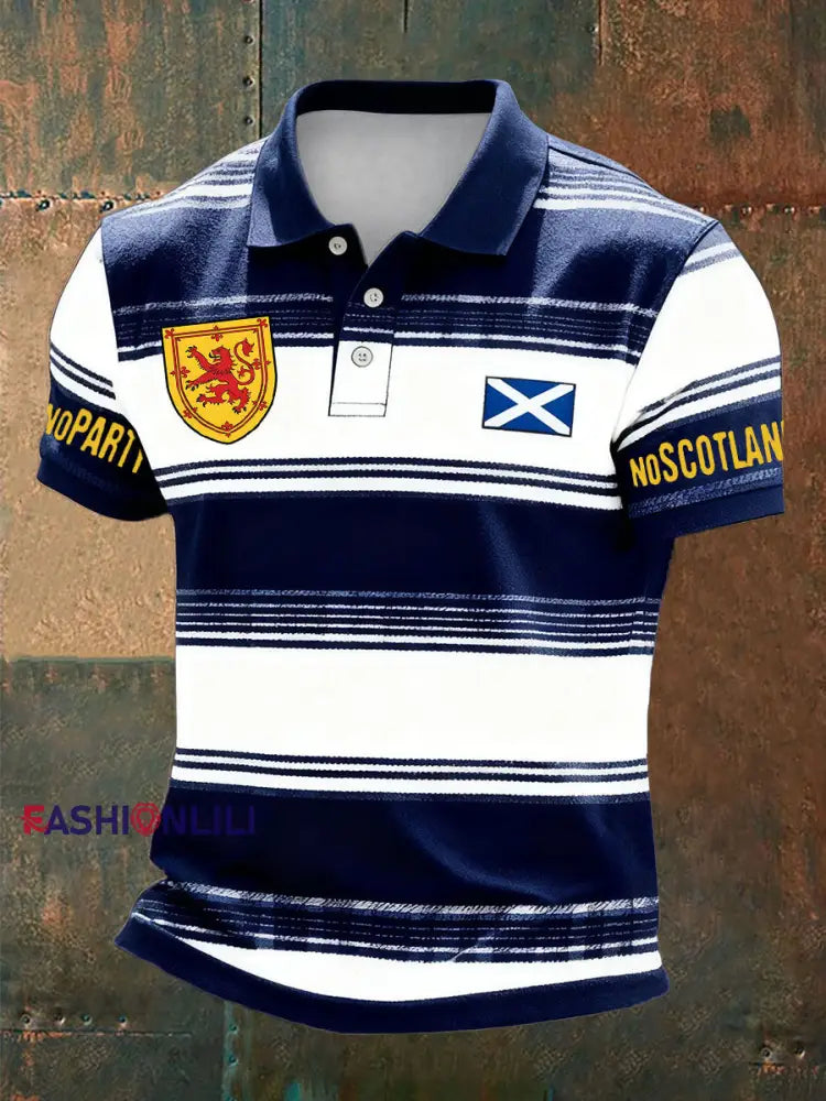 Men’s Scotland Football Lover Tartan Army Printed Casual Tops Navy Blue / S