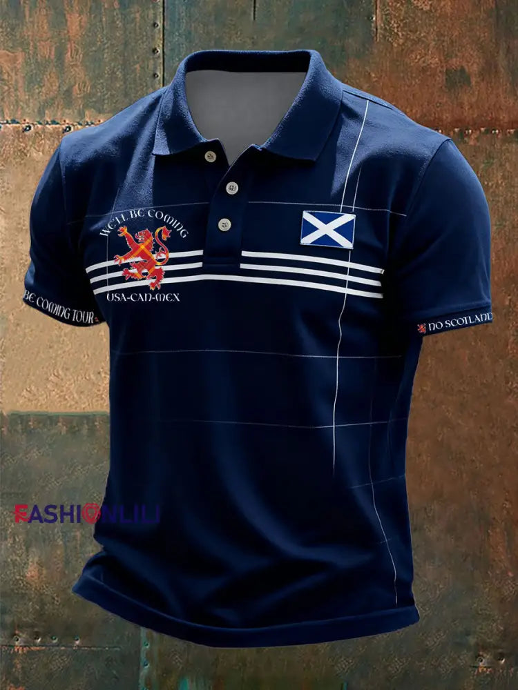 Men’s Scotland Football Lover Tartan Army Printed Casual Tops Navy Blue / S