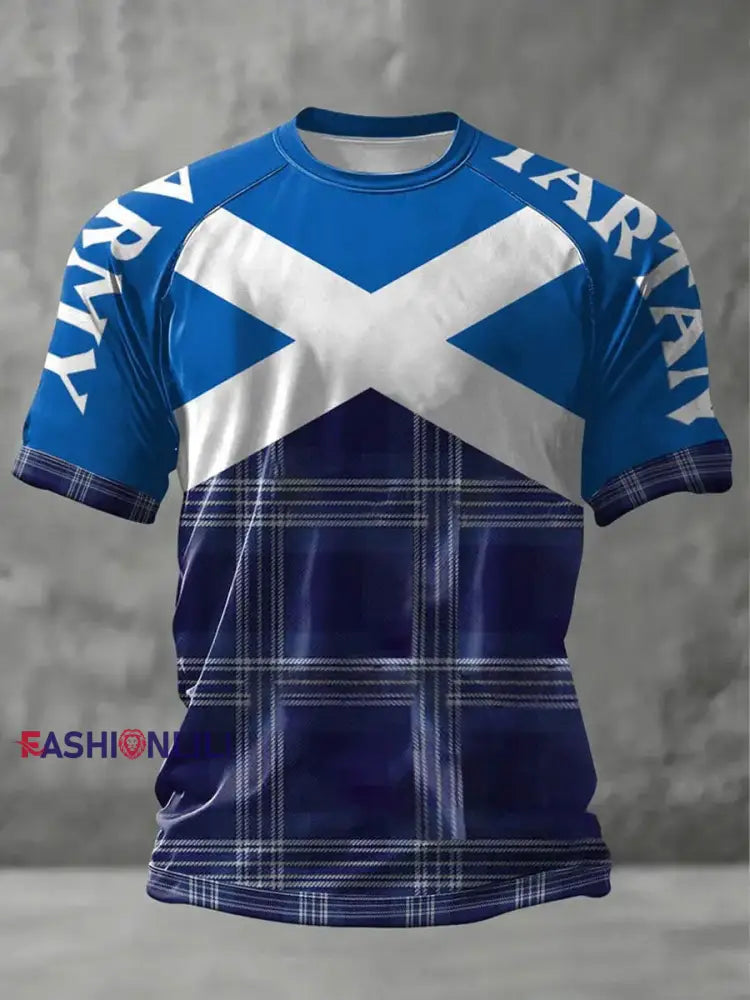 Men’s Scotland Football Lover Tartan Army Printed T-shirt Blue / S