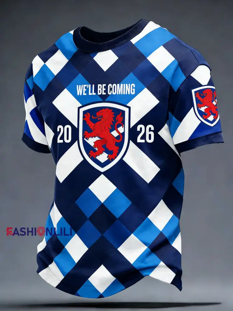 Men’s Scotland Football Lover Tartan Army Printed T-shirt Blue / S