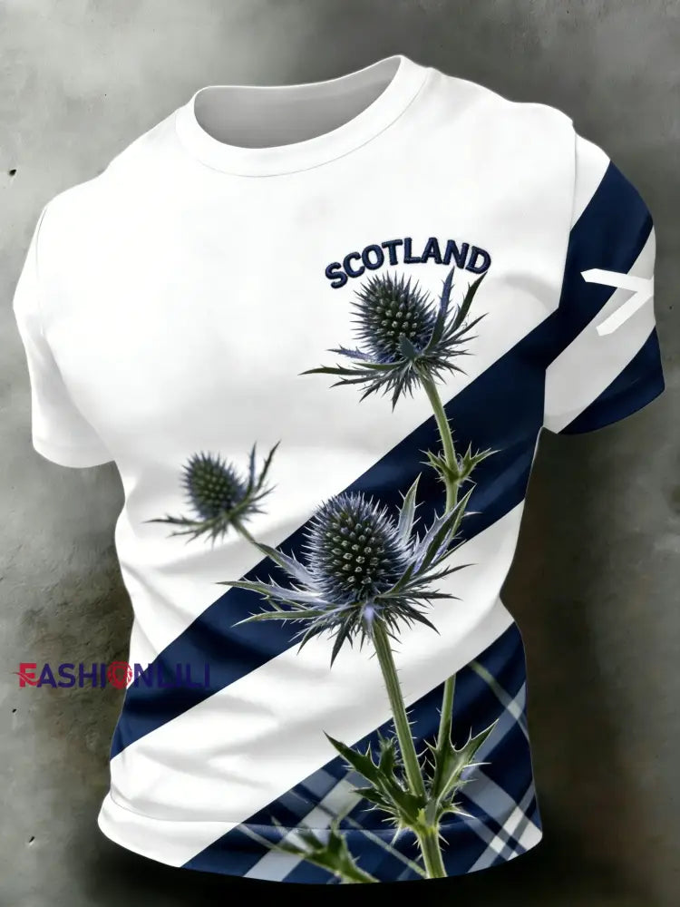 Men’s Scotland Football Lover Tartan Army Printed T-shirts Casual Short-Sleeved T-Shirt White / S