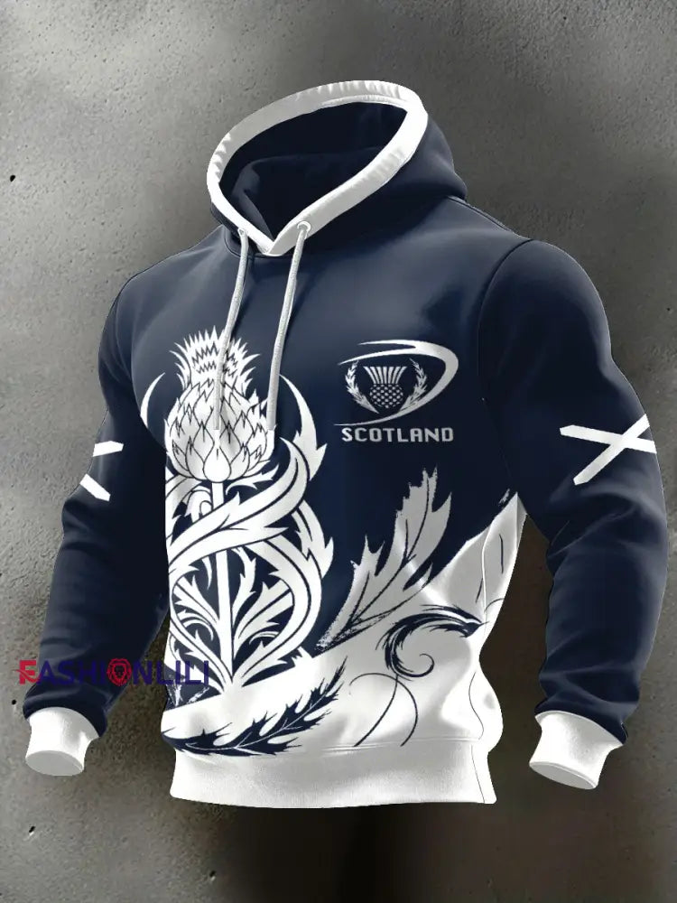 Men’s Scotland Rubgy Lover Printed Hoodie Navy Blue / S