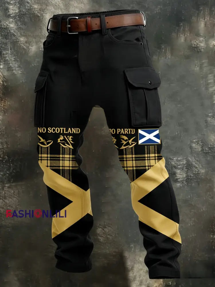 Men’s Scotland Rugby Lover Printed Business Style Casual Work Trousers Black / S