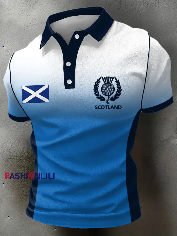 Men’s Scotland Rugby Lover Printed Casual Tops Blue / S