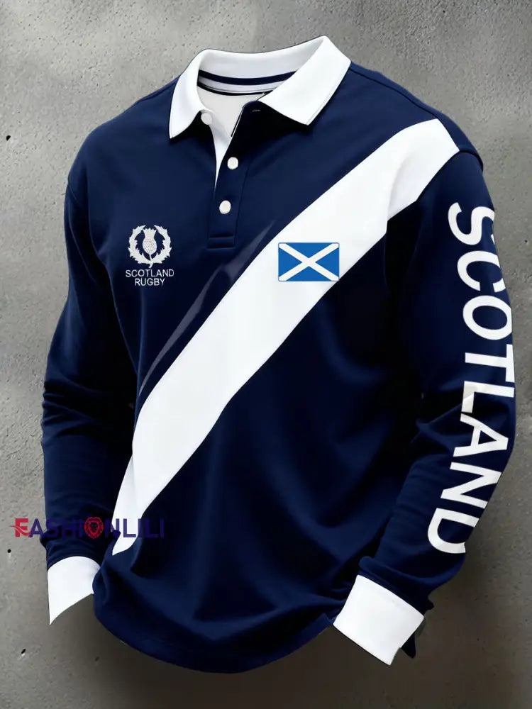 Men’s Scotland Rugby Lover Printed Casual Tops Navy Blue / S