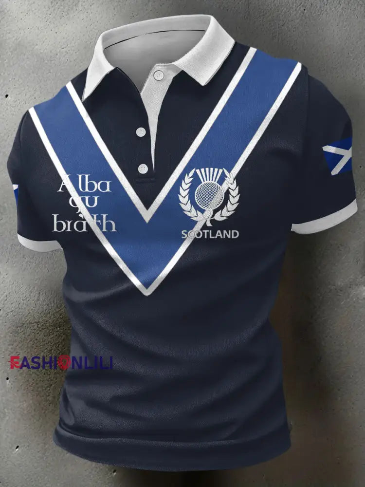 Men’s Scotland Rugby Lover Printed Casual Tops Navy Blue / S