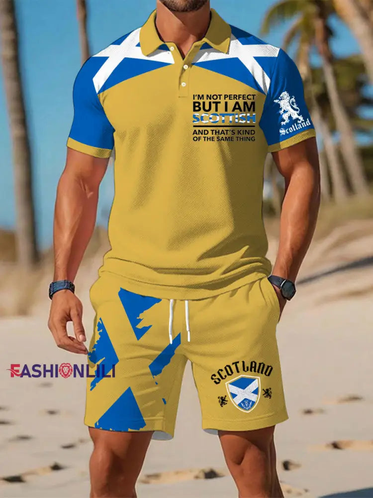 Men’s Scottish Flag Short Sleeves Sets Yellow / S