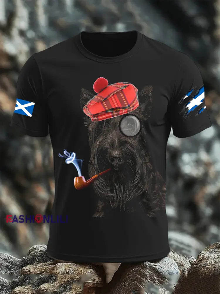 Men’s Scottish Flag Scottish Terrier Short Sleeve T-shirt Black / S