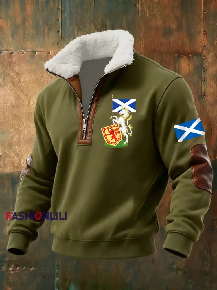 Men’s Scottish Unicorn baggy zip-up hoodie Army Green / S