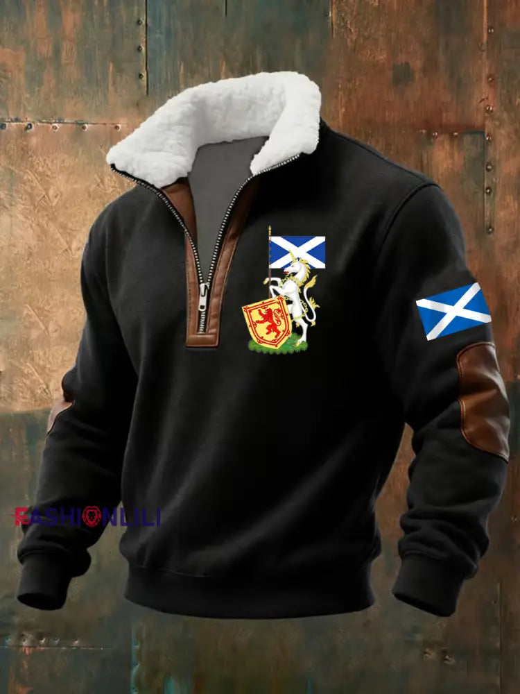 Men’s Scottish Unicorn baggy zip-up hoodie Black / S