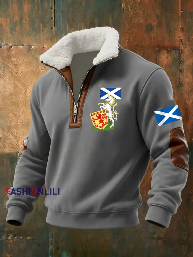 Men’s Scottish Unicorn baggy zip-up hoodie Gray / S