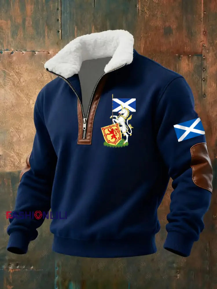 Men’s Scottish Unicorn baggy zip-up hoodie Navy Blue / S