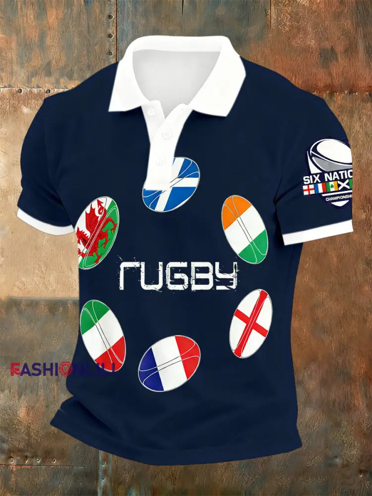 Men’s Six Nations Tournament Rugby-Themed Print Polo Shirt A / S