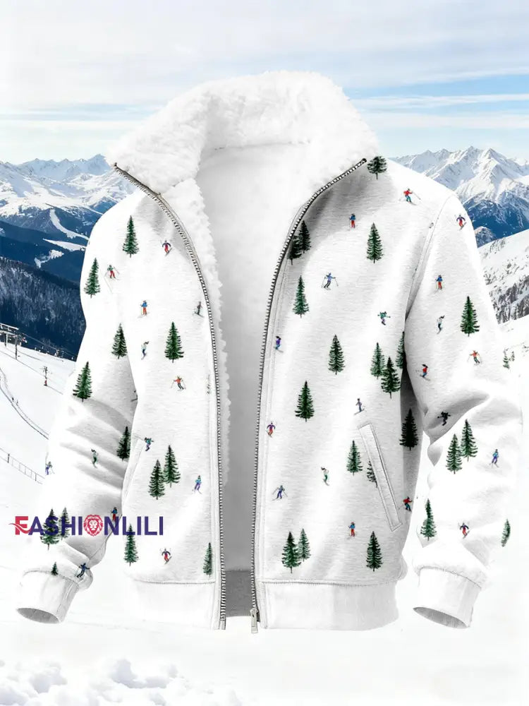 Men’s Ski Art Print Cardigan White / S