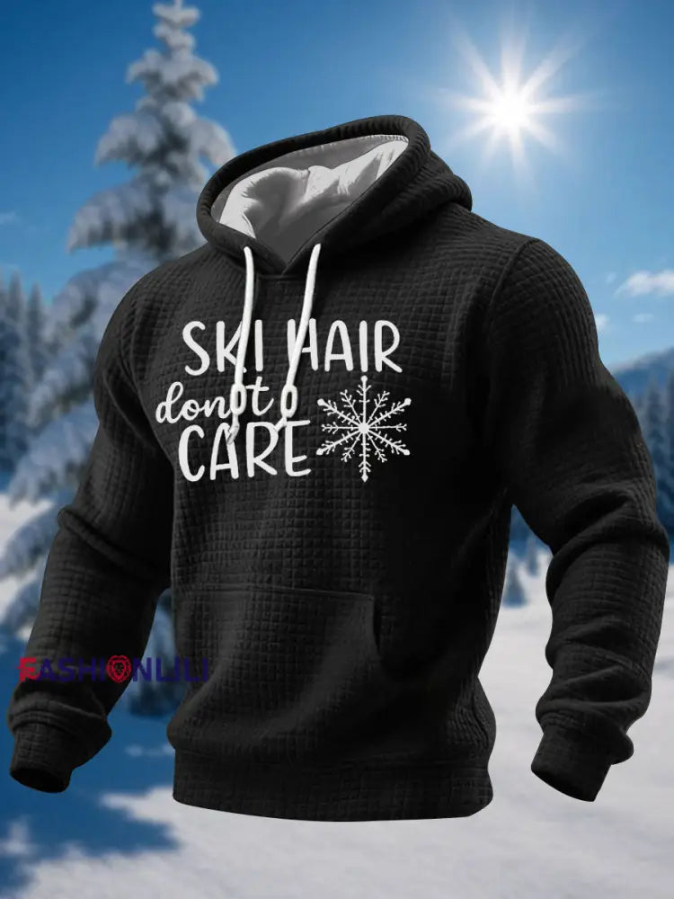 Men’s Ski Enthusiast Waffle Knit Hoodie Black / S