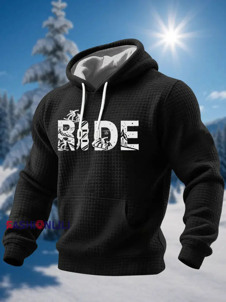 Men’s Ski Enthusiast Waffle Knit Hoodie Black / S