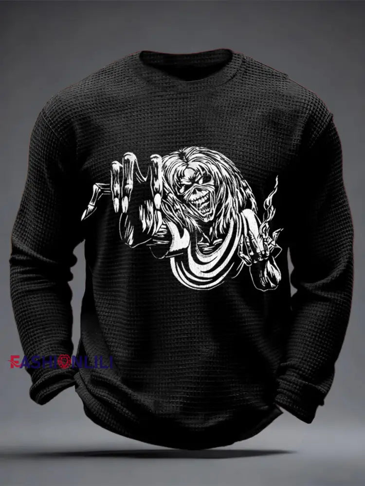 Men’s Skull Waffle Top Black / S