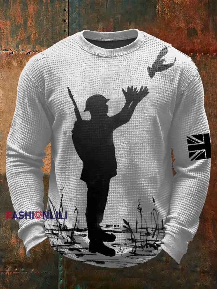 Men’s Soldiers release peace doves Print Waffle Long Sleeve T-Shirt As picture / S
