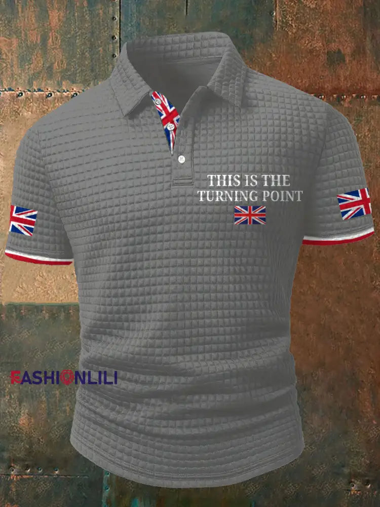 Men’s Turning Point UK Flag Printed Casual Tops Light Gray / S