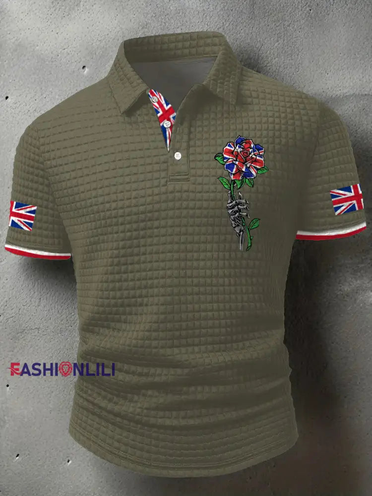 Men’s UK Flag Art Printed Casual Tops Army Green / S