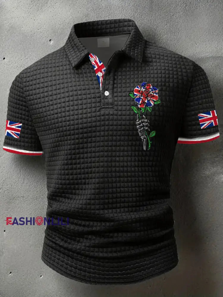 Men’s UK Flag Art Printed Casual Tops Black / S