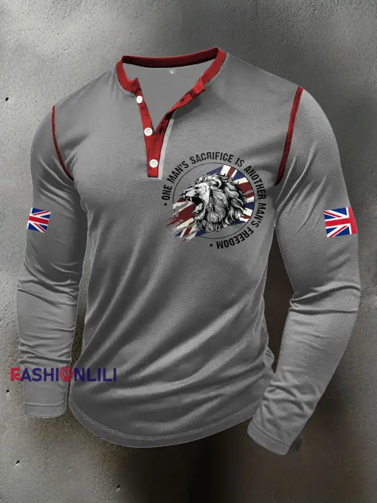 Men’s UK Flag Art Printed Casual Tops Light Gray / S
