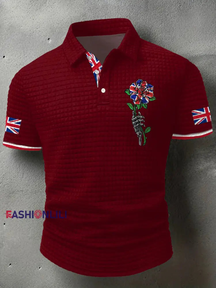 Men’s UK Flag Art Printed Casual Tops Red / S