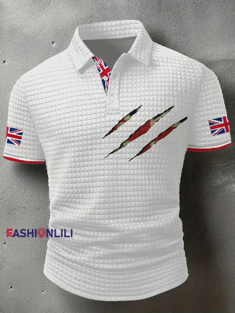 Men’s UK Flag Art Printed Casual Tops White / S