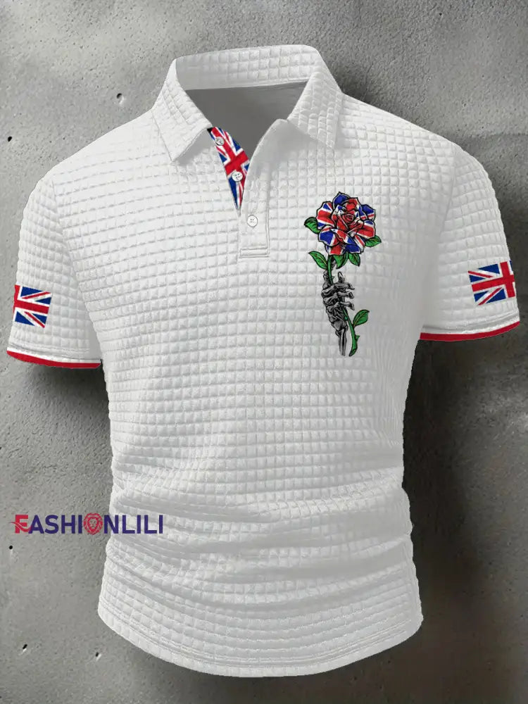 Men’s UK Flag Art Printed Casual Tops White / S