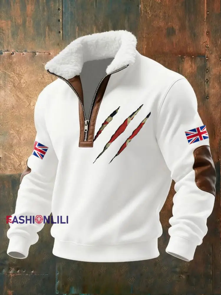 Men’s UK Flag Art Printed Sweatshirt White / S