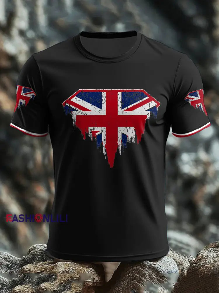 Men’s UK Flag Art Printed T shirt Black / S