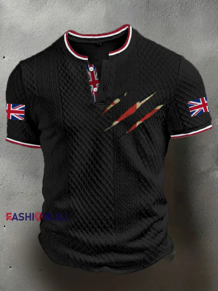 Men’s UK Flag Casual Tops Black / S
