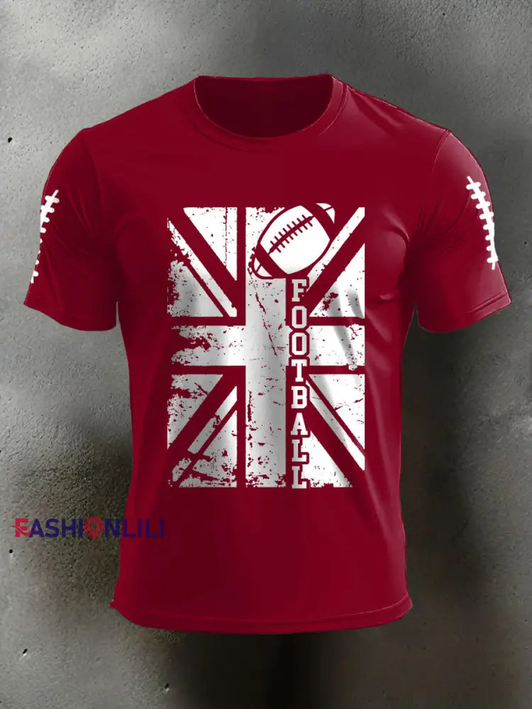 Men’s UK Flag Football Printed T-shirt Deep Red / S