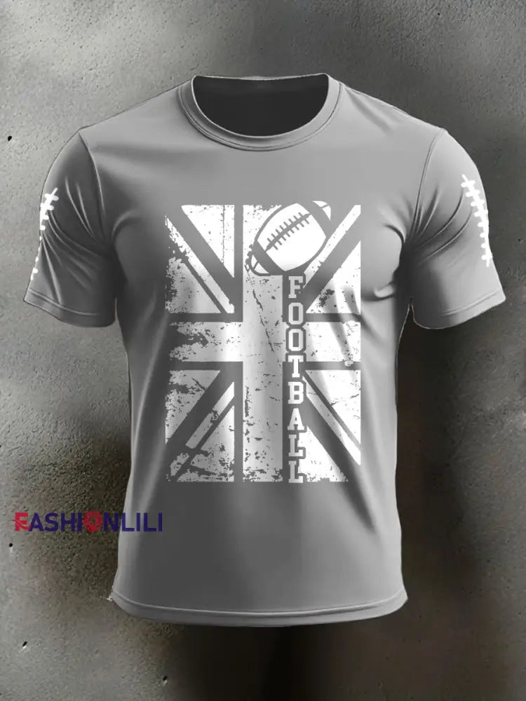Men’s UK Flag Football Printed T-shirt Light Gray / S