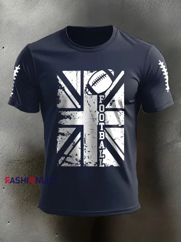 Men’s UK Flag Football Printed T-shirt Navy Blue / S
