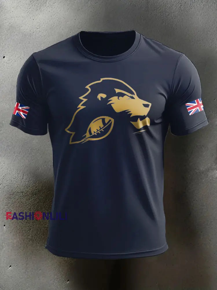 Men’s UK Flag Football Printed T-shirt Navy Blue / S