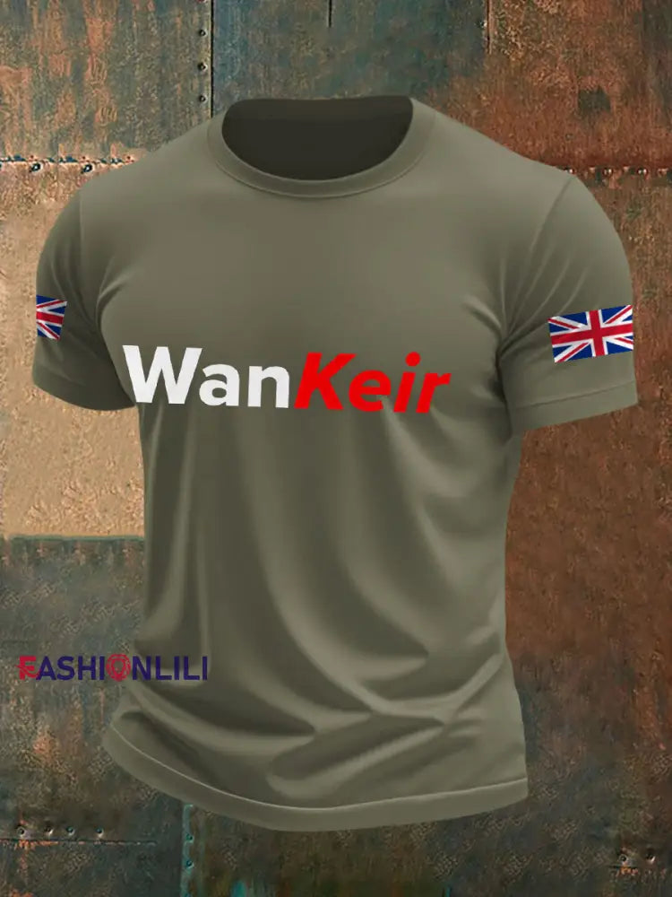 Men’s UK Flag Funny Printed Casual Tops Army Green / S