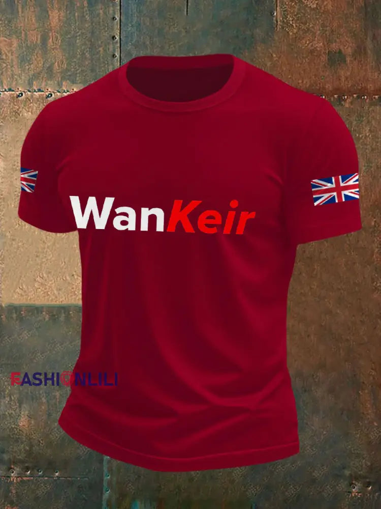 Men’s UK Flag Funny Printed Casual Tops Deep Red / S