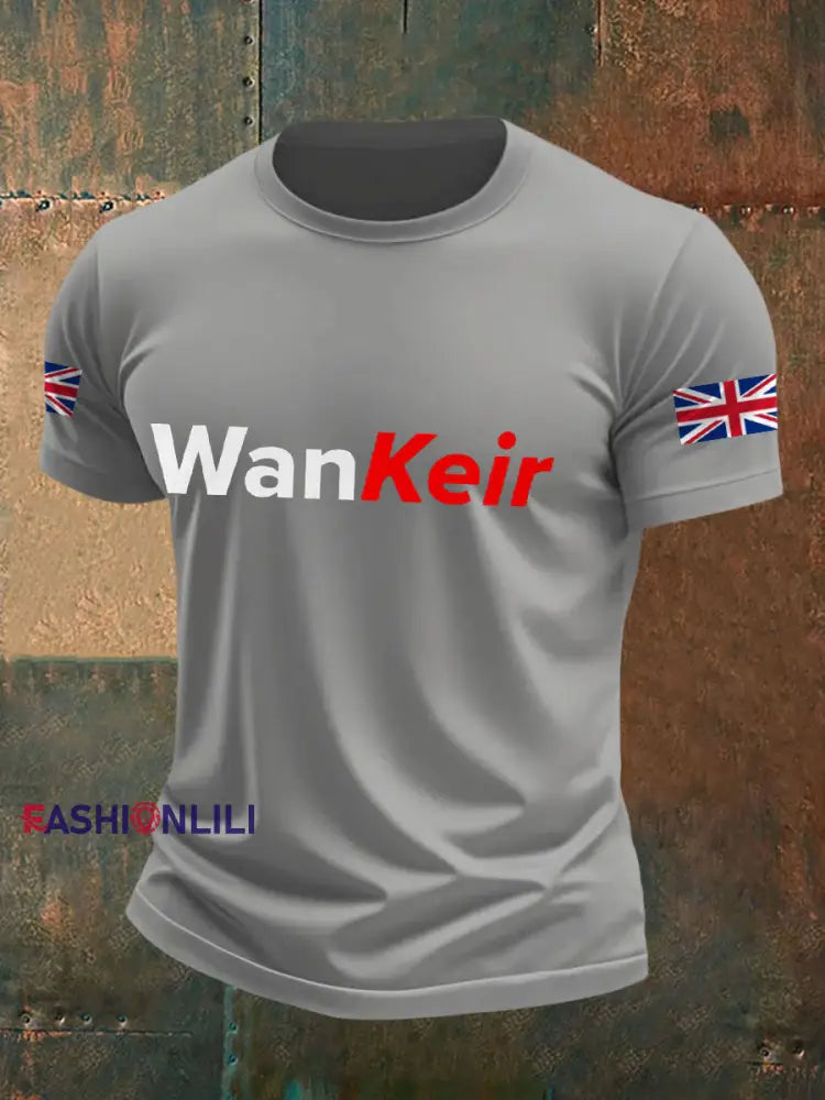 Men’s UK Flag Funny Printed Casual Tops Light Gray / S
