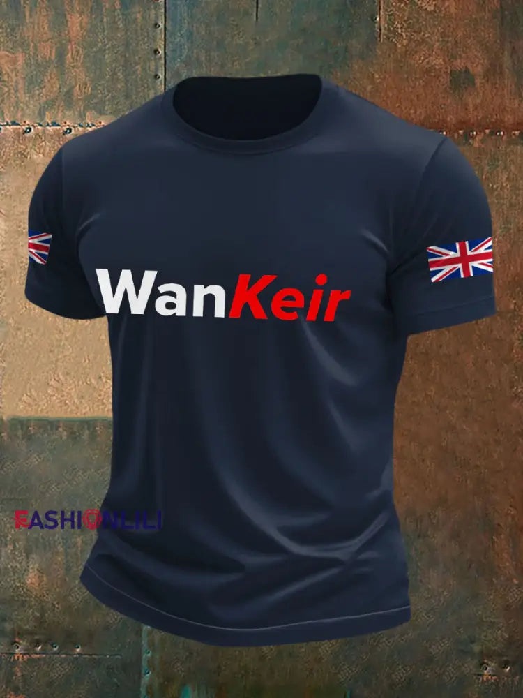 Men’s UK Flag Funny Printed Casual Tops Navy Blue / S