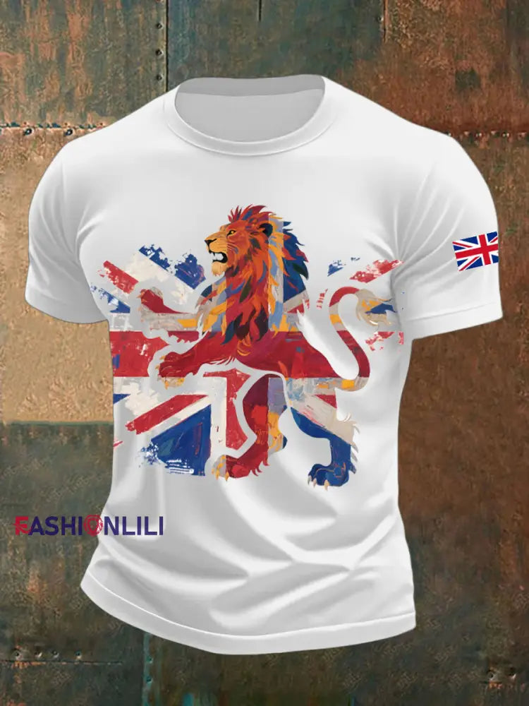 Men’s UK Flag Lion Printed T-shirt White / S
