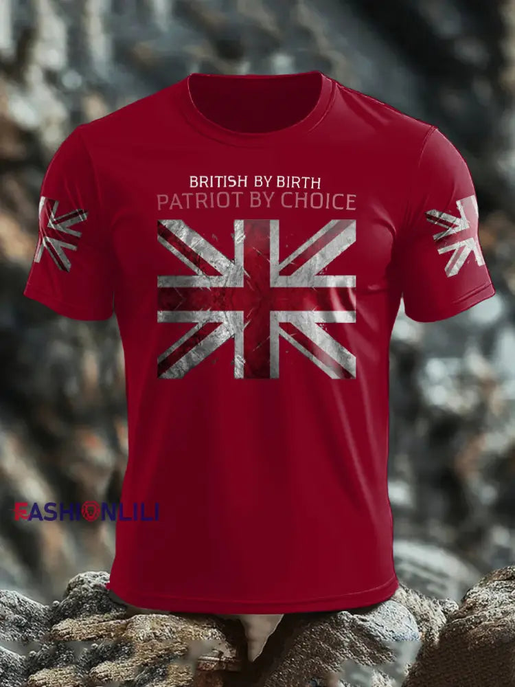 Men’s UK Flag Patriotism Printed T-shirt Deep Red / S