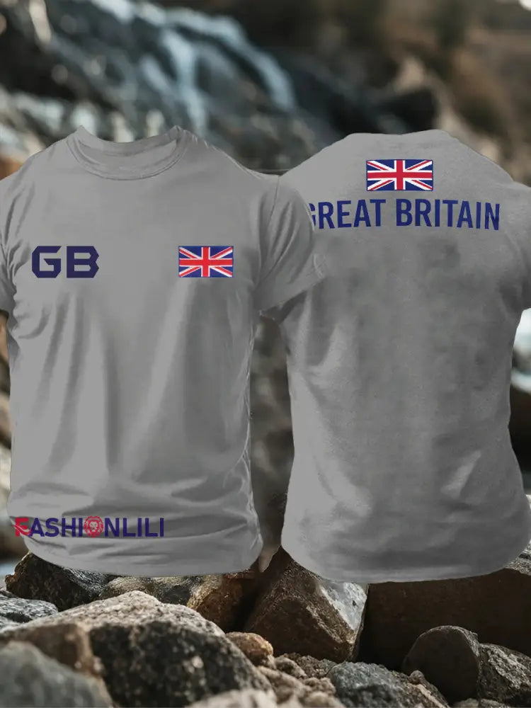 Men’s UK Flag Pride Patriotic Printed T-shirt Light Gray / S